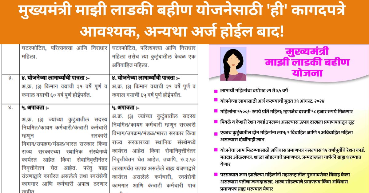 Mazi Ladki Bahin Yojana Documents List Marathi